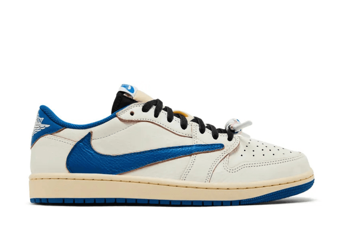 Tênis Air Jordan 1 x Travis Scott Retro Low OG SP Nike Sail Military Blue Couro