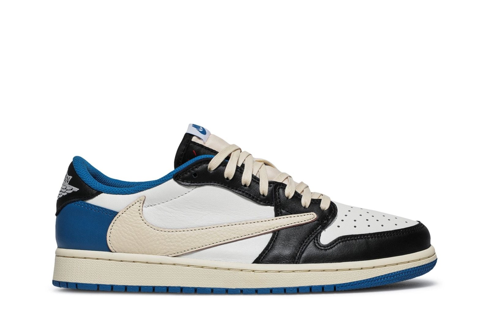 Tênis Air Jordan 1 Retro Low Fragment Design x Travis Scott Couro Branco Preto Azul