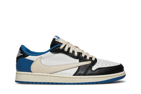 Tênis Air Jordan 1 Retro Low Fragment Design x Travis Scott Couro Branco Preto Azul