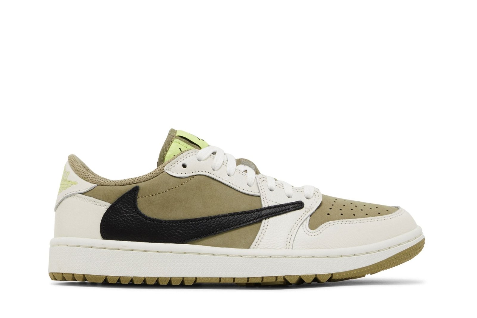 Tênis Travis Scott x Air Jordan 1 Low Golf Neutral Olive Verde